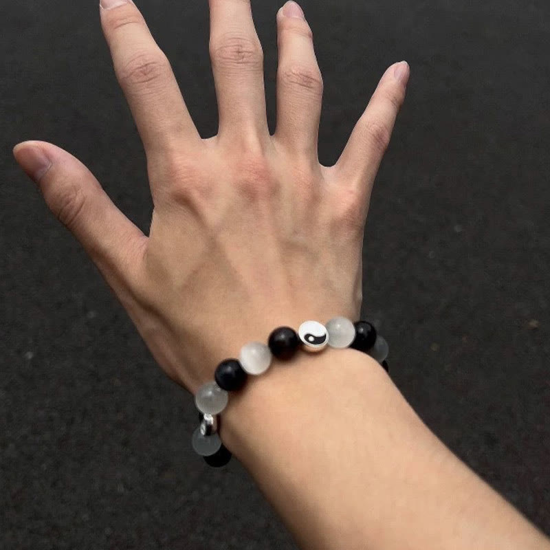 Black Obsidian Cat's Eye Yin Yang Bracelet for Purification & Strength