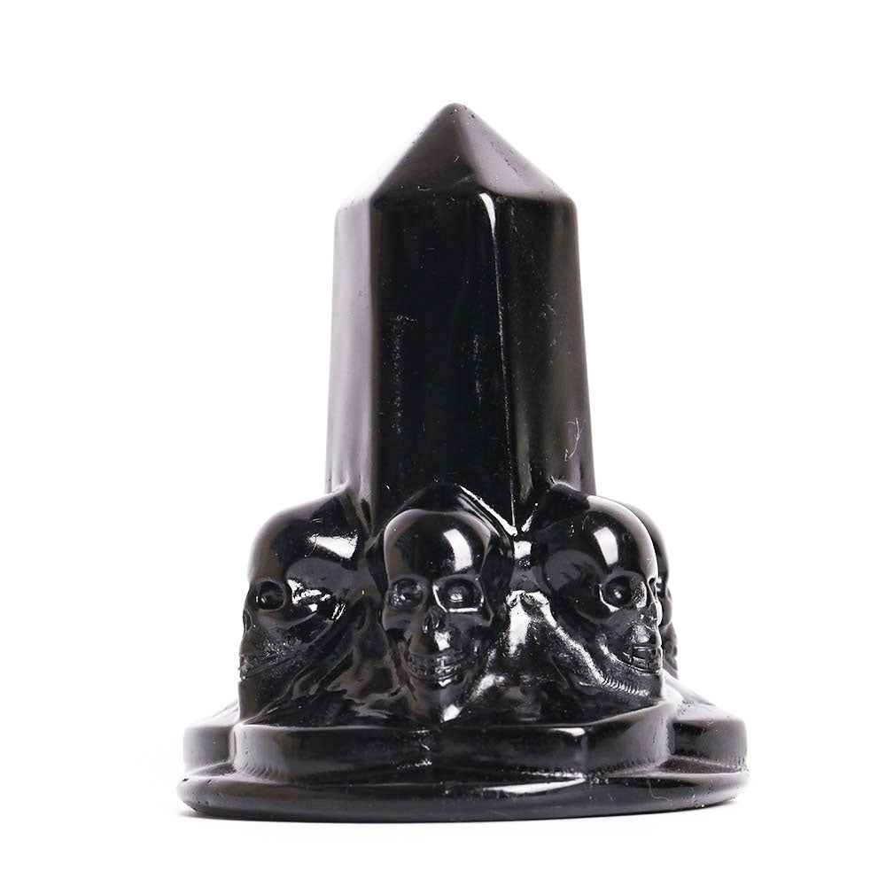 Black Obsidian Crystal Tower With Carved Skull 2 Inch