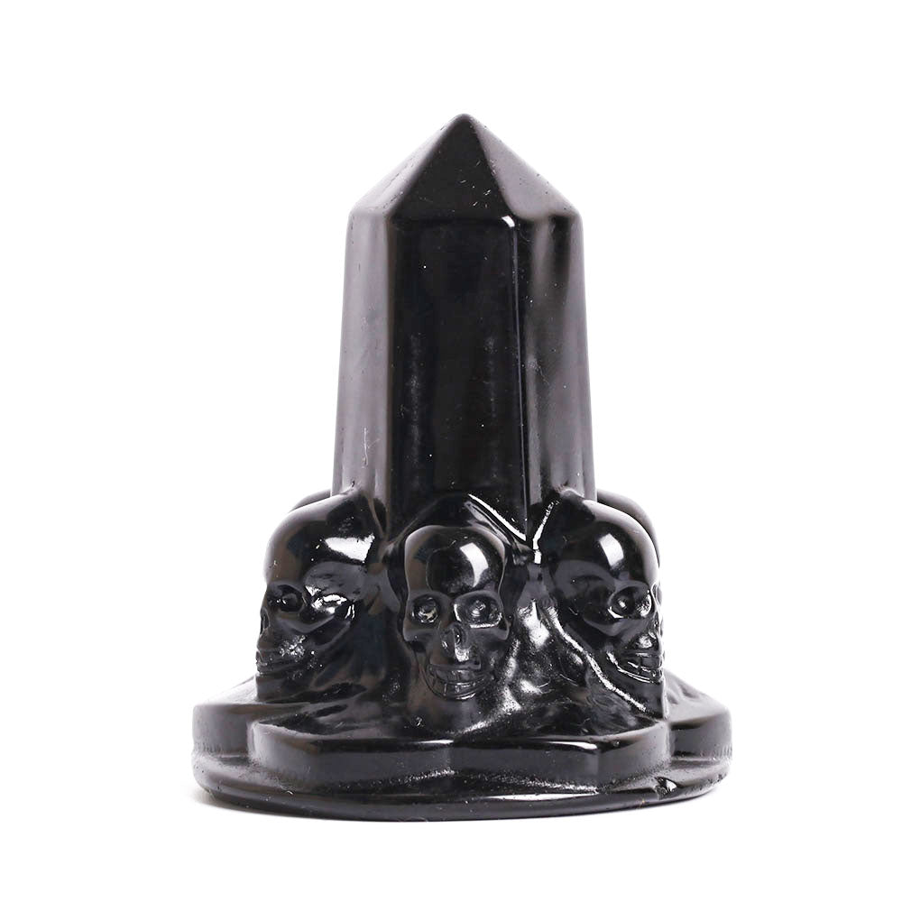 Black Obsidian Crystal Tower With Carved Skull 2 Inch