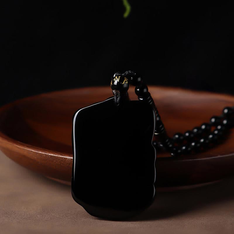 Black Obsidian Elephant Necklace for Protection & Strength