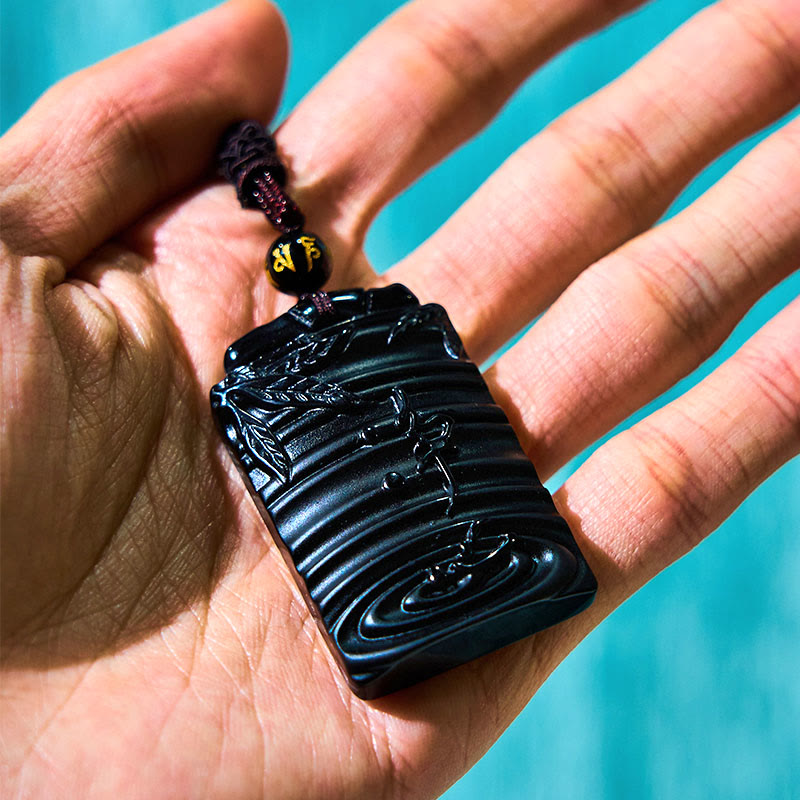 Black Obsidian Fulfillment Necklace Pendant 65cm Rope
