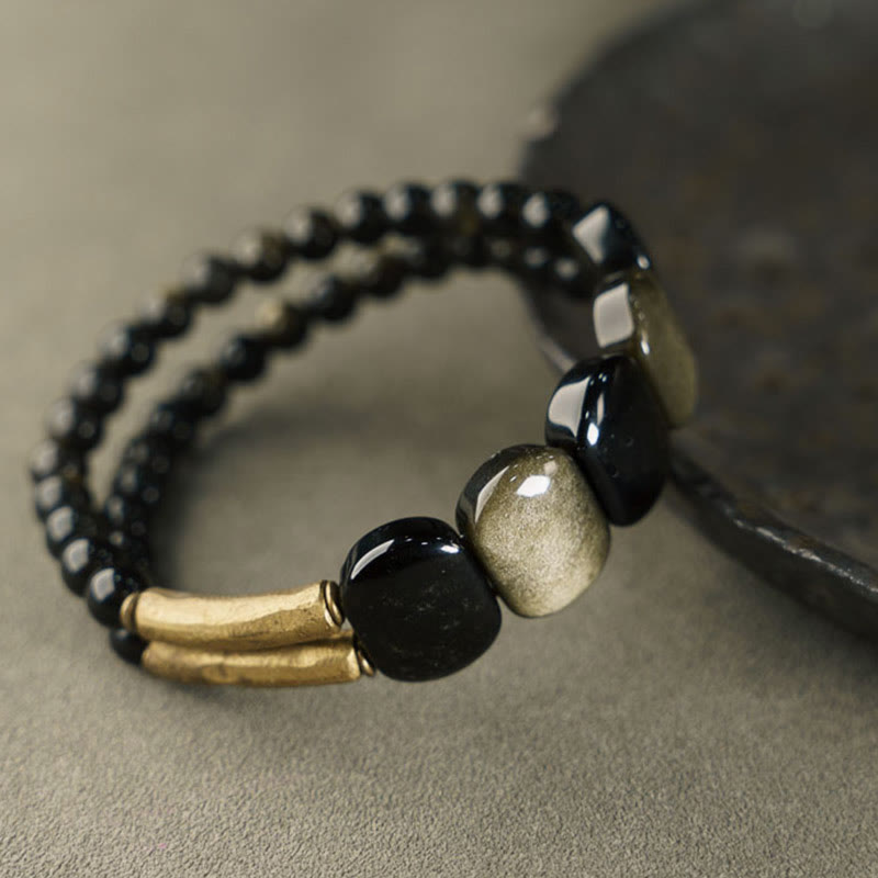 Black Obsidian Gold Sheen Obsidian Strength Bracelet 16cm