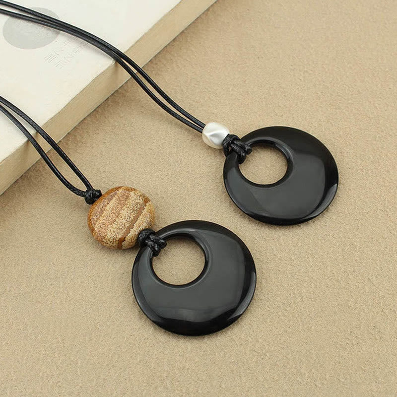 Black Obsidian Picture Stone Pendant Necklace