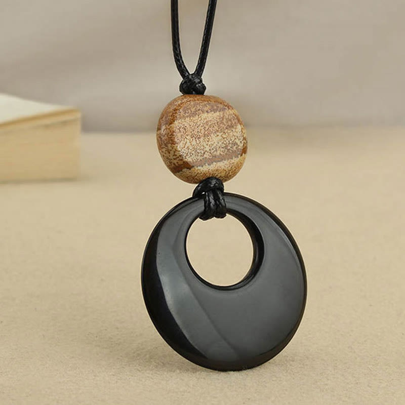 Black Obsidian Picture Stone Pendant Necklace