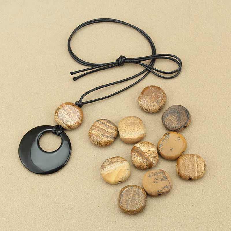 Black Obsidian Picture Stone Pendant Necklace