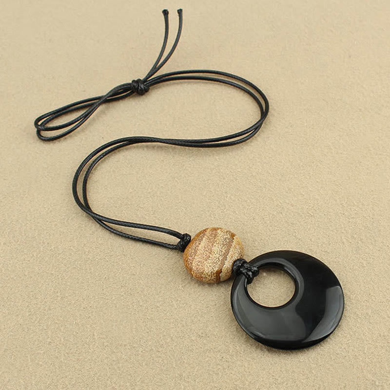 Black Obsidian Picture Stone Pendant Necklace