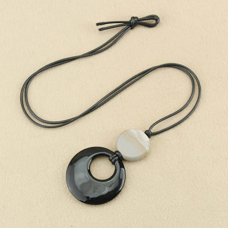 Black Obsidian Picture Stone Pendant Necklace