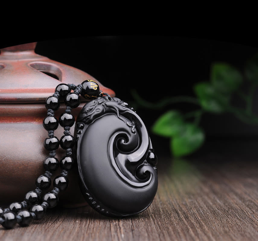 Black Obsidian PiXiu Strength Necklace Pendant