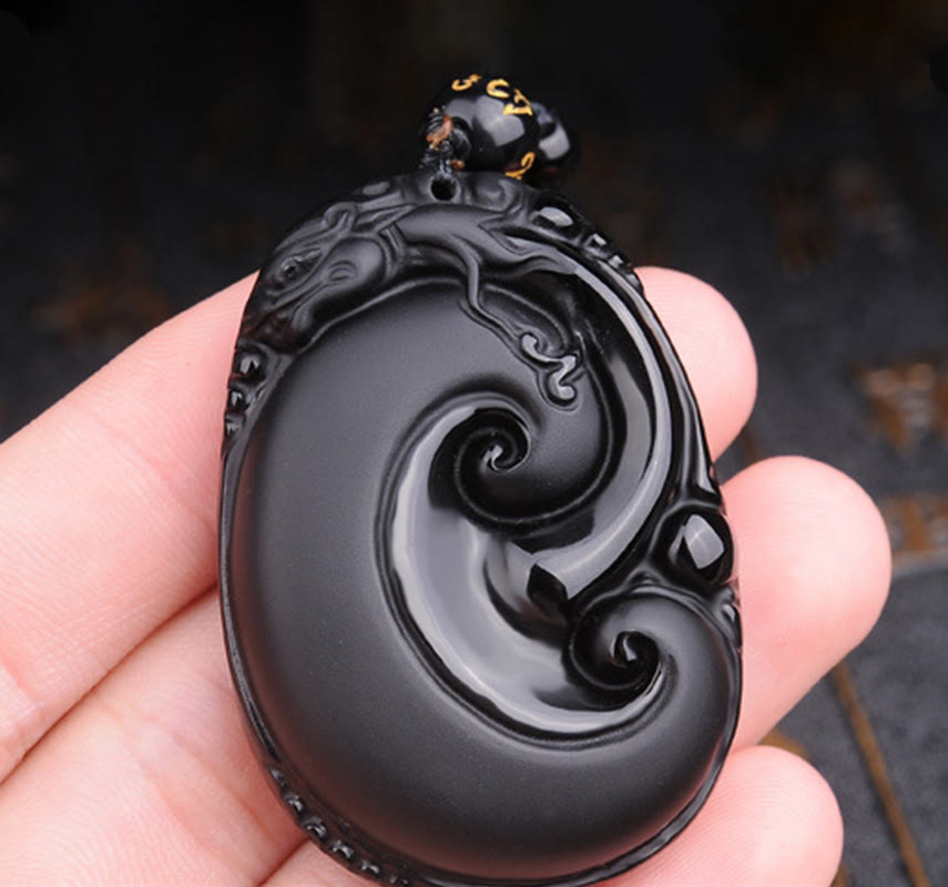 Black Obsidian PiXiu Strength Necklace Pendant