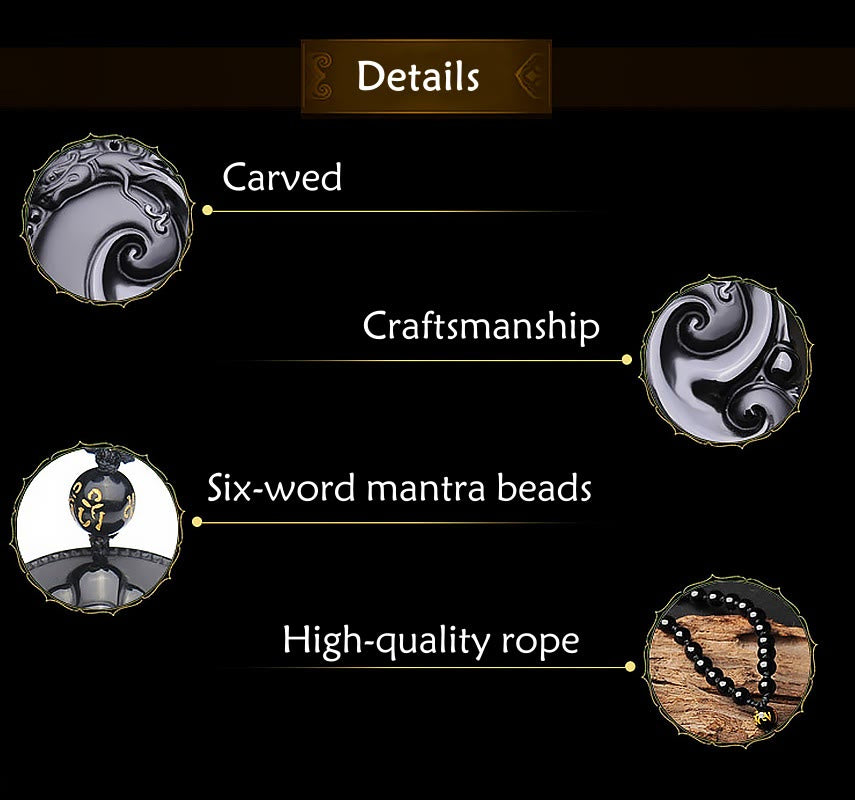 Black Obsidian PiXiu Strength Necklace Pendant