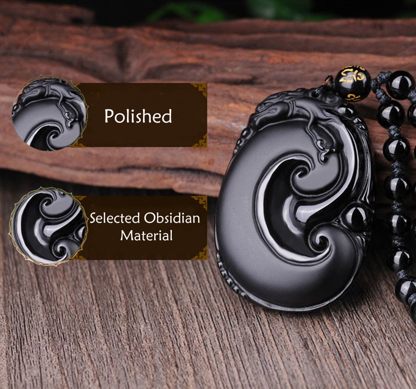 Black Obsidian PiXiu Strength Necklace Pendant