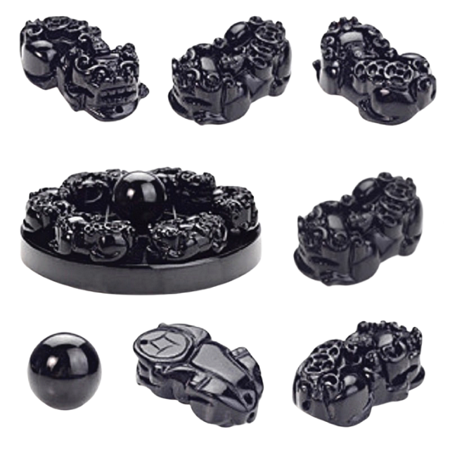 Black Obsidian Pi Xiu Prosperity and Protection Figurine