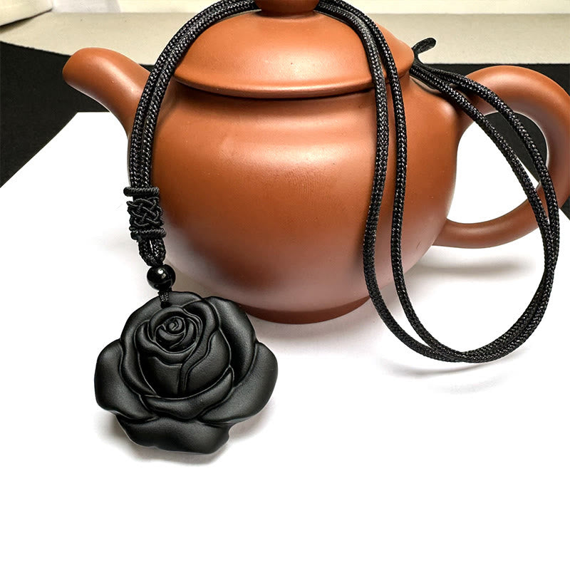 Black Obsidian Rose Pendant Necklace for Purification