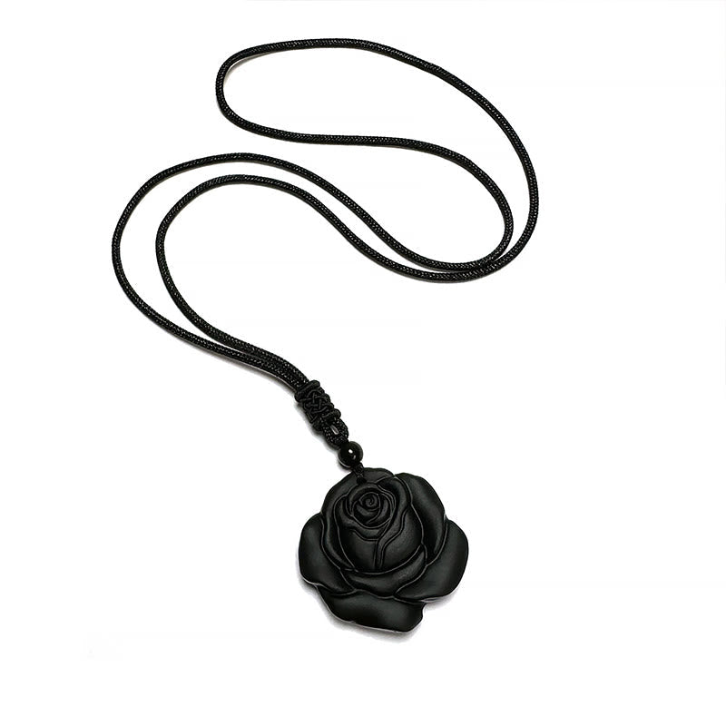 Black Obsidian Rose Pendant Necklace for Purification