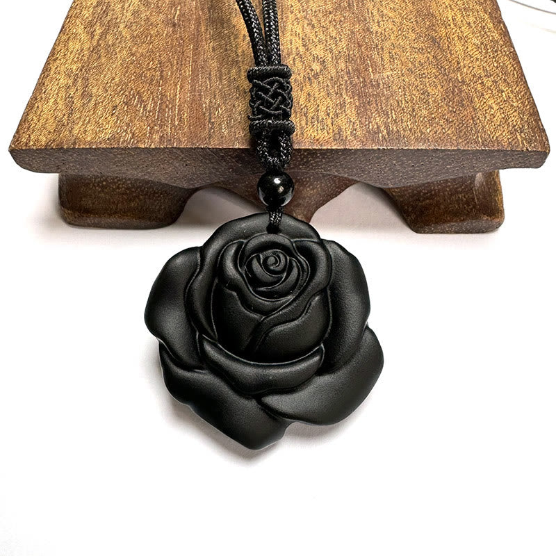 Black Obsidian Rose Pendant Necklace for Purification