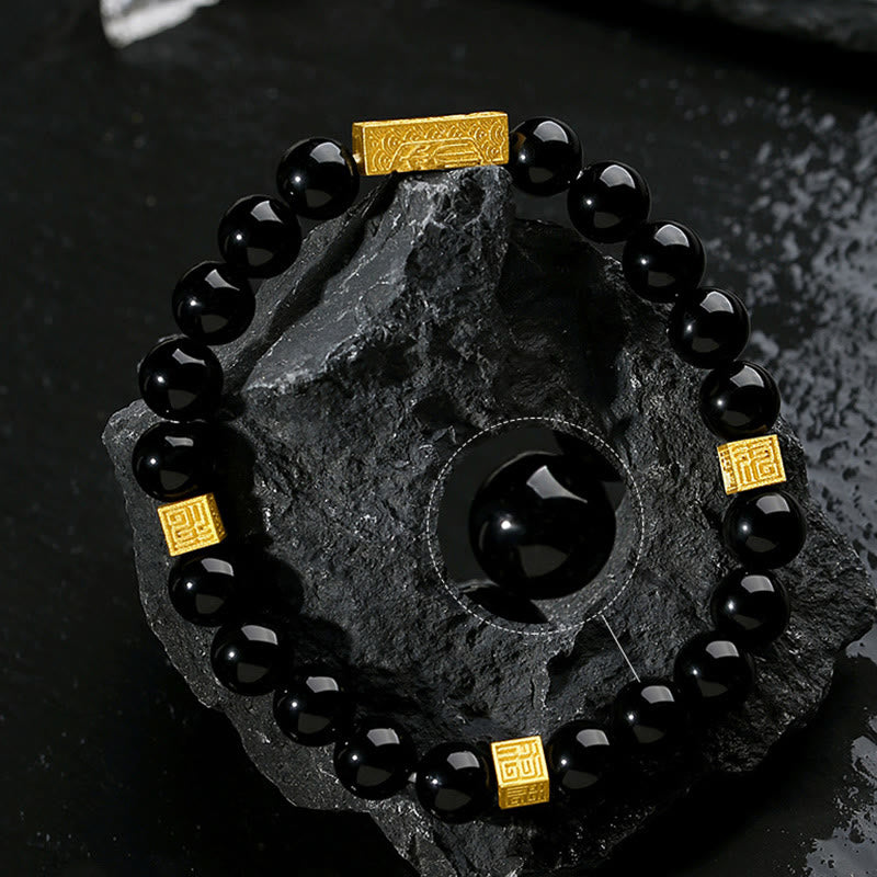 Black Obsidian Sterling Silver Strength Bracelet