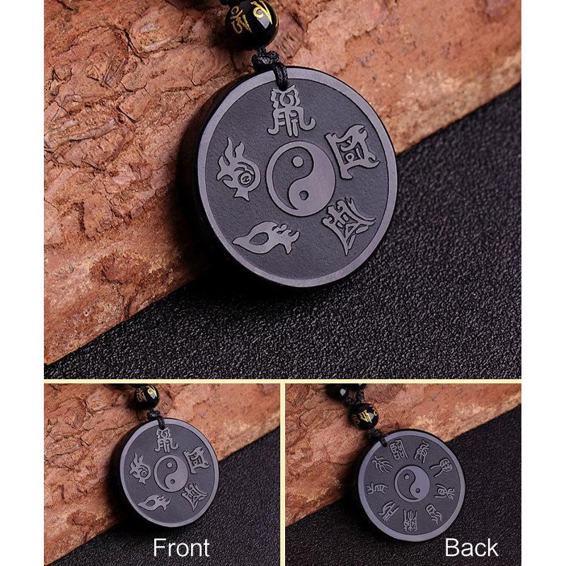 Black Obsidian Taoism Strength Necklace Pendant