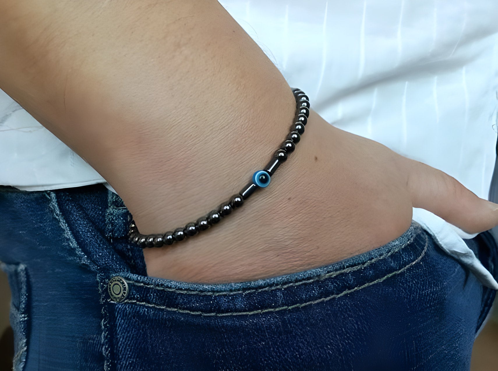 Black Onyx Bracelet with Evil Eye Symbol