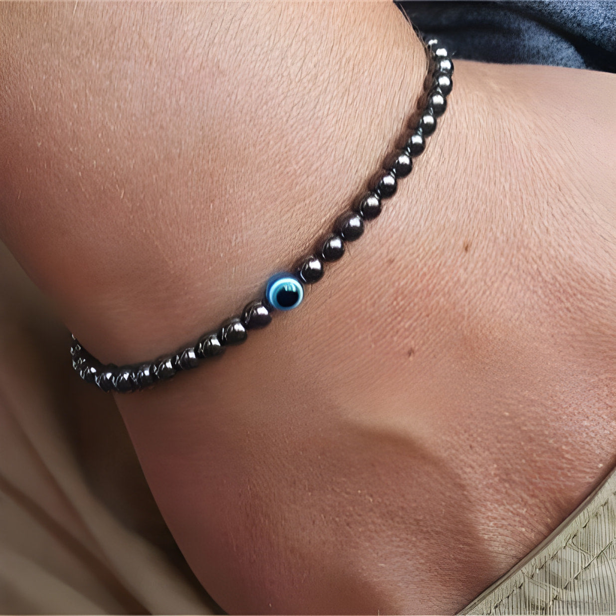 Black Onyx Bracelet with Evil Eye Symbol