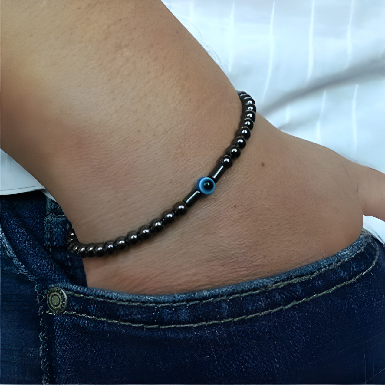Black Onyx Bracelet with Evil Eye Symbol