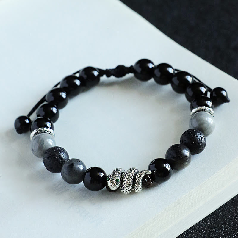 Black Onyx Glitter Stone Snake Protection Bracelet 2025
