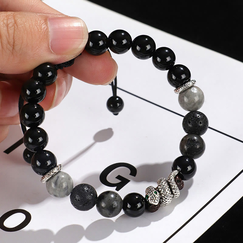 Black Onyx Glitter Stone Snake Protection Bracelet 2025