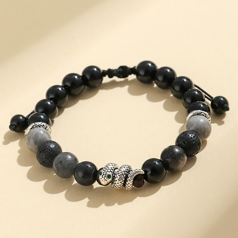 Black Onyx Glitter Stone Snake Protection Bracelet 2025