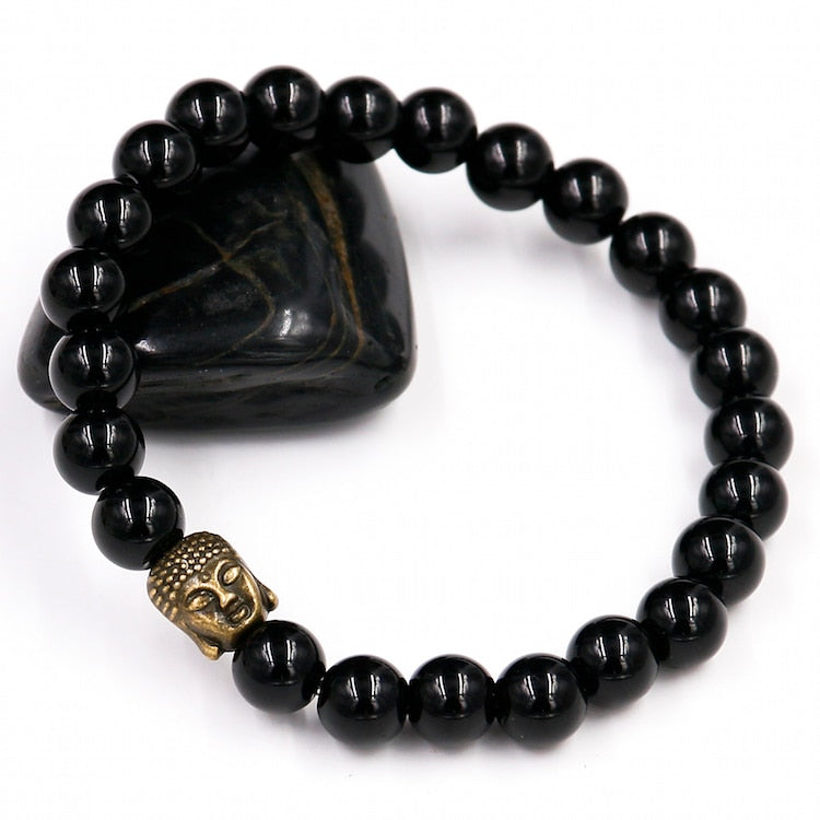 Black Onyx Om Symbol Bracelet with Buddha Charm