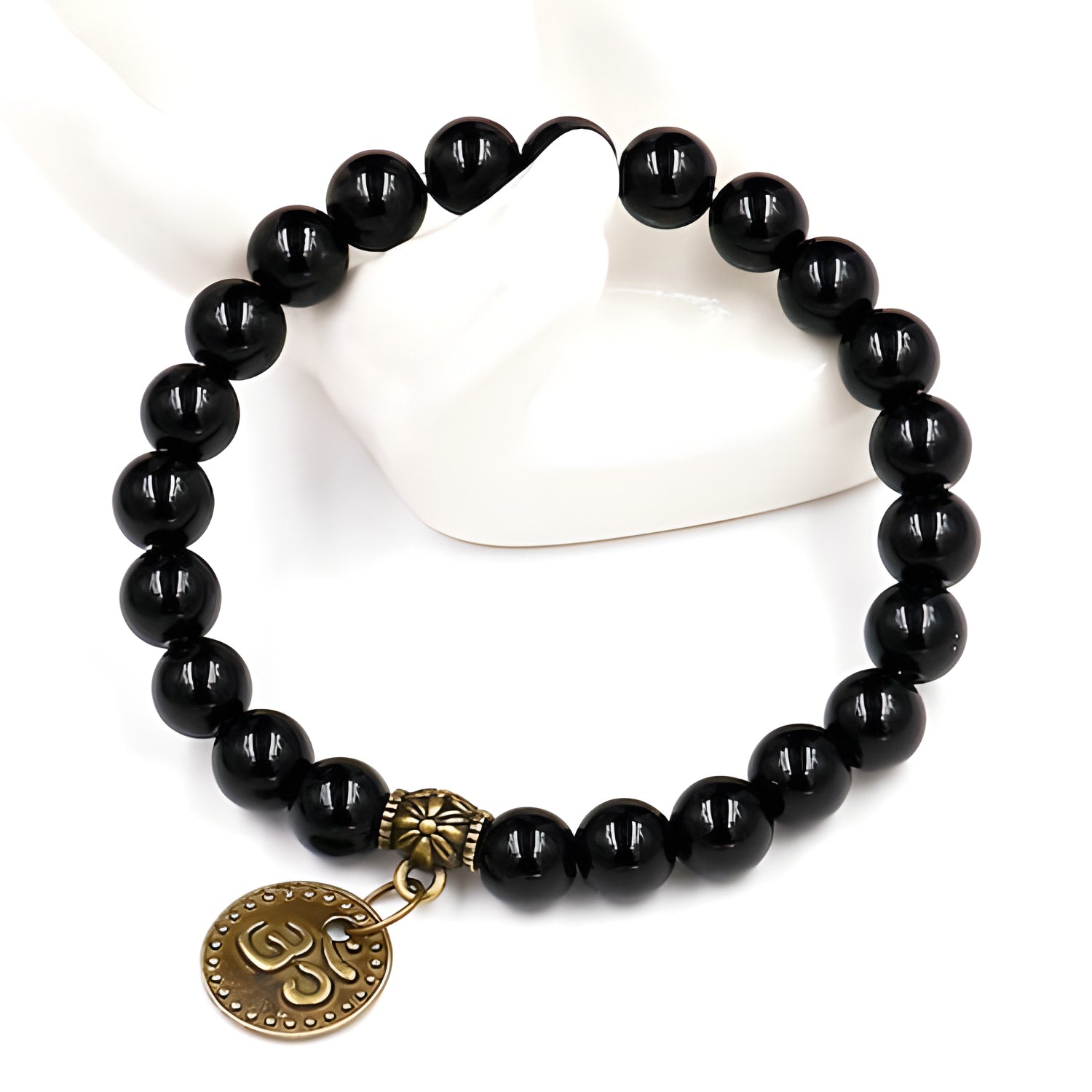 Black Onyx Om Symbol Bracelet with Buddha Charm