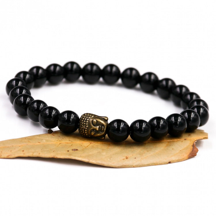 Black Onyx Om Symbol Bracelet with Buddha Charm