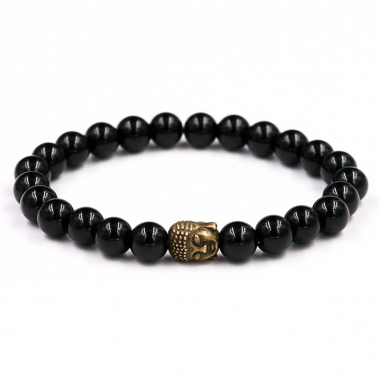 Black Onyx Om Symbol Bracelet with Buddha Charm