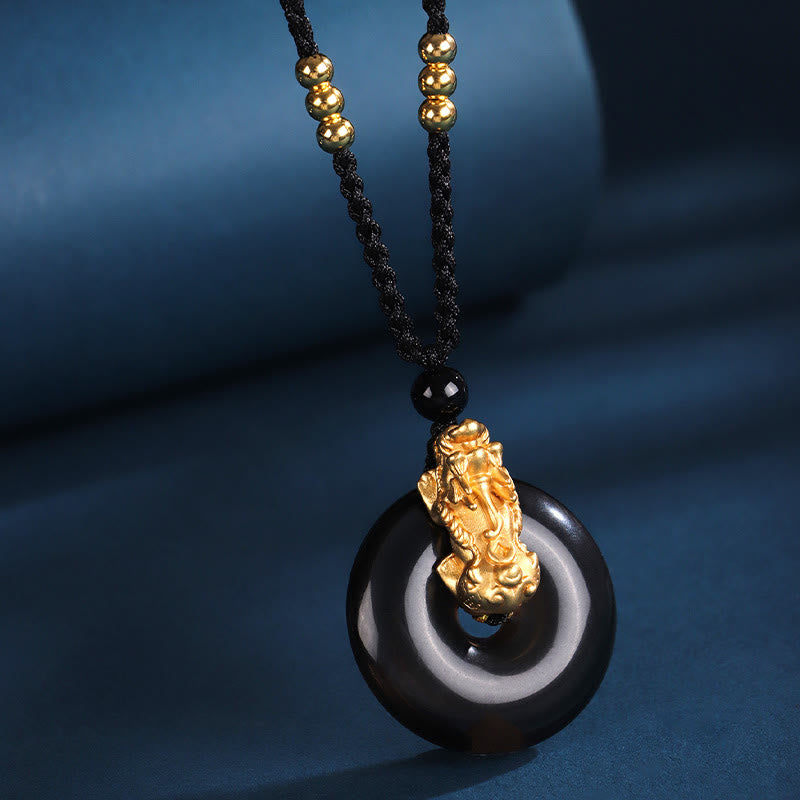 Black Onyx White Agate Pixiu Fortune Necklace