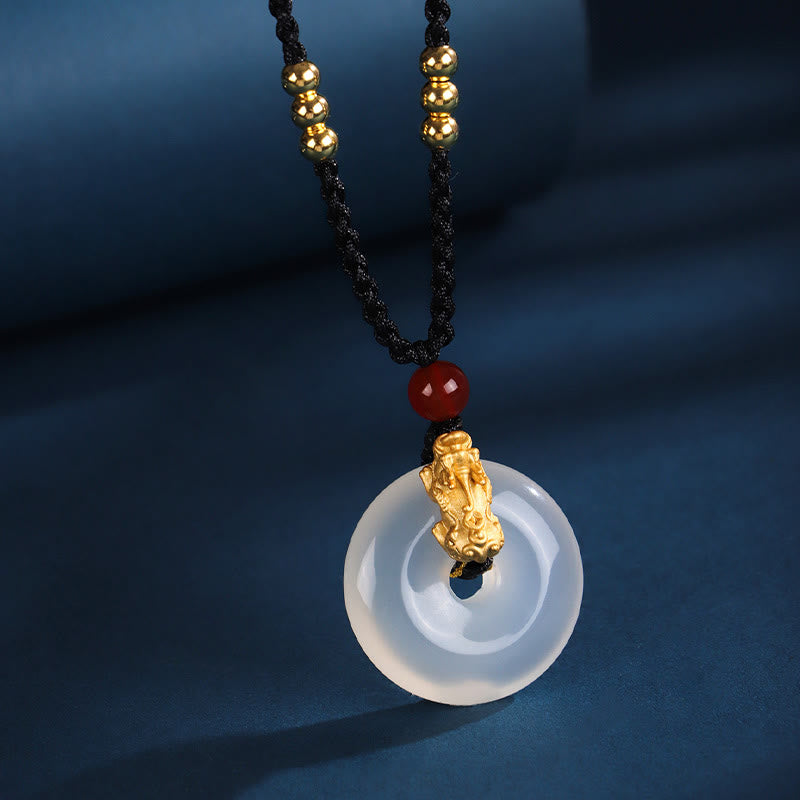 Black Onyx White Agate Pixiu Fortune Necklace