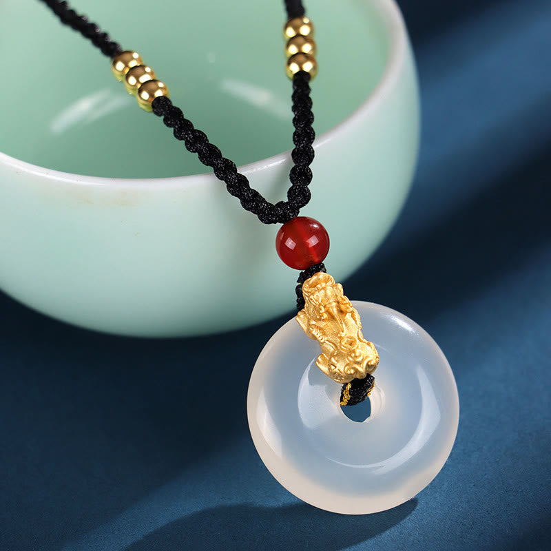 Black Onyx White Agate Pixiu Fortune Necklace