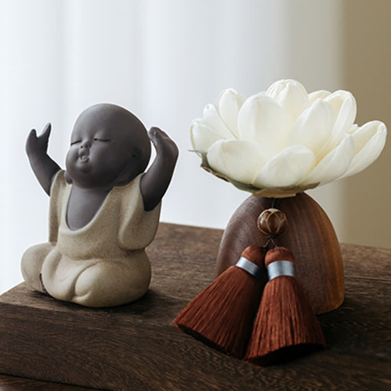 Black Peach Wood Buddha Flower Zen Decor 5.4cm Calm Cure