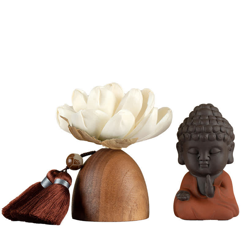 Black Peach Wood Buddha Flower Zen Decor 5.4cm Calm Cure