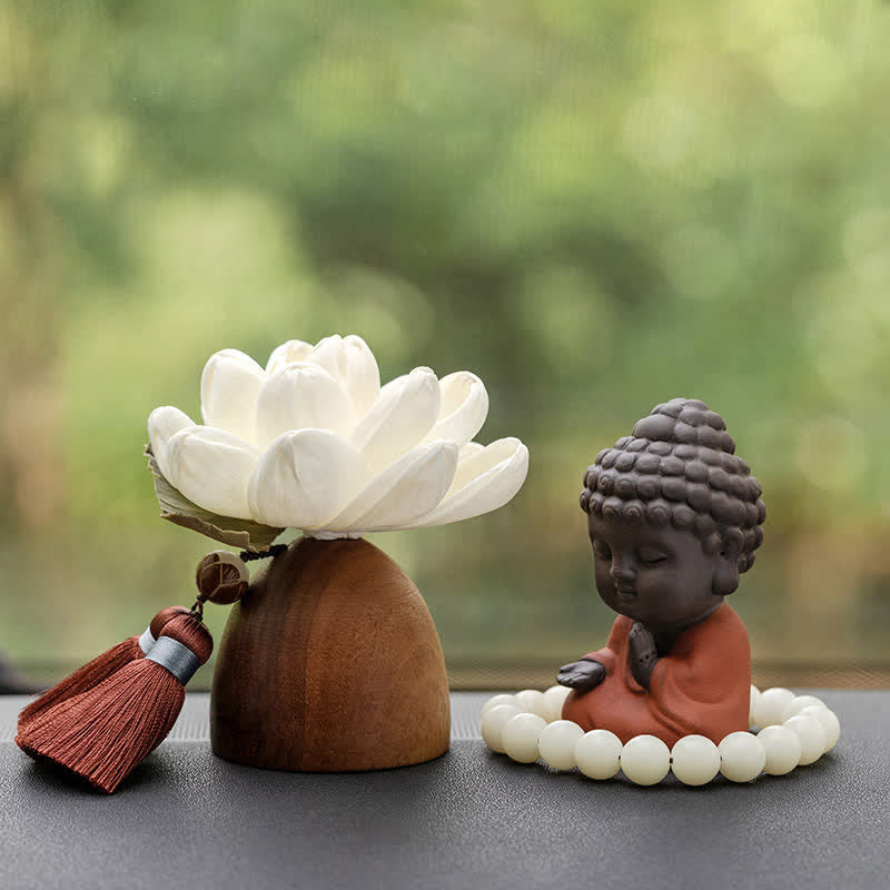 Black Peach Wood Buddha Flower Zen Decor 5.4cm Calm Cure