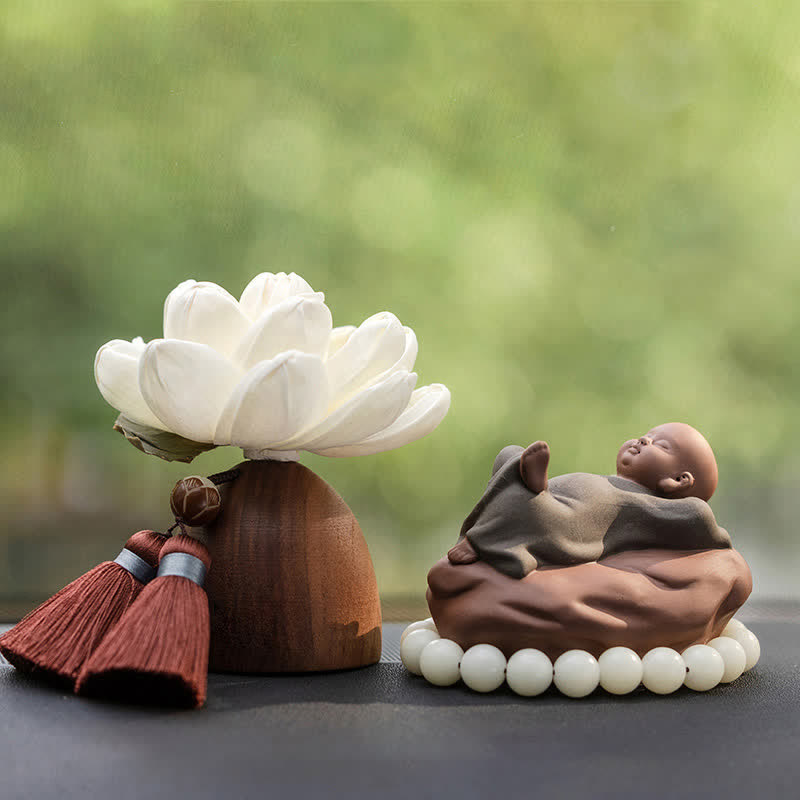 Black Peach Wood Buddha Flower Zen Decor 5.4cm Calm Cure