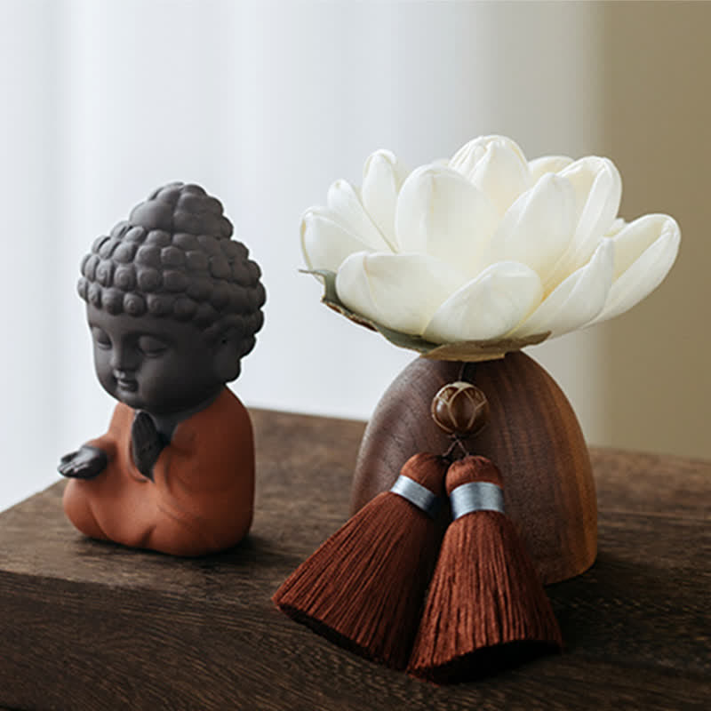 Black Peach Wood Buddha Flower Zen Decor 5.4cm Calm Cure