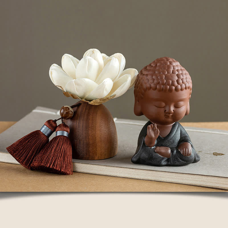 Black Peach Wood Buddha Flower Zen Decor 5.4cm Calm Cure