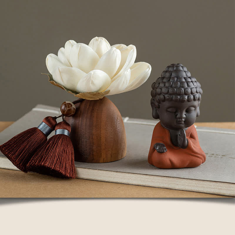 Black Peach Wood Buddha Flower Zen Decor 5.4cm Calm Cure