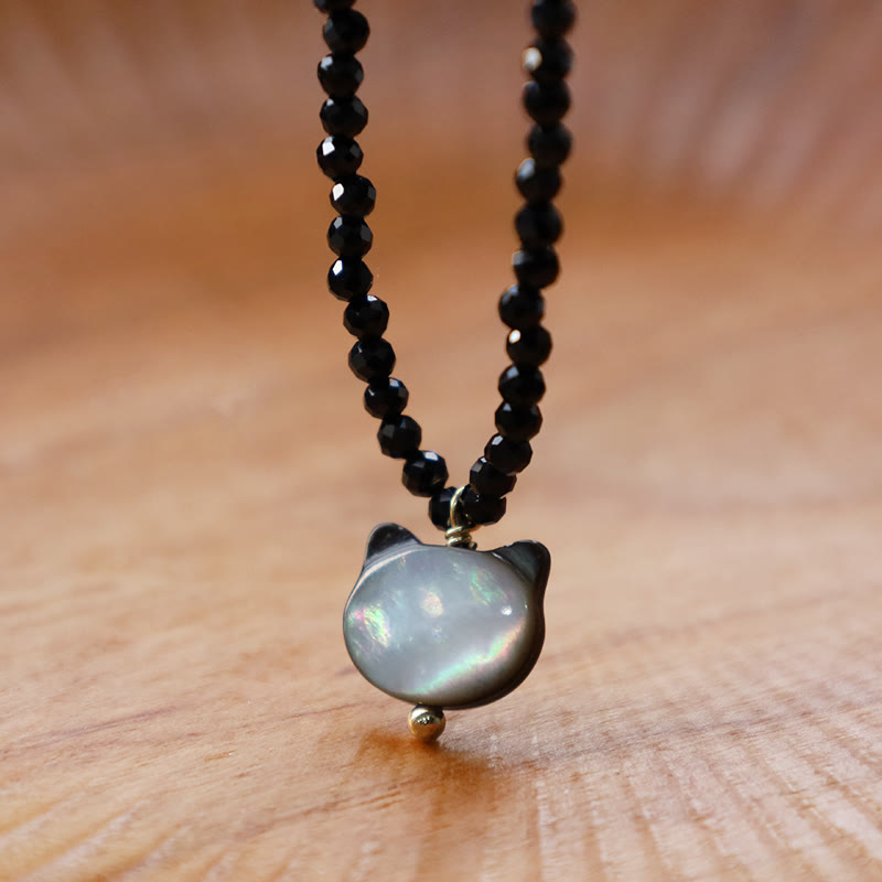 Black Spinel Cat Motivate Choker Necklace 38cm