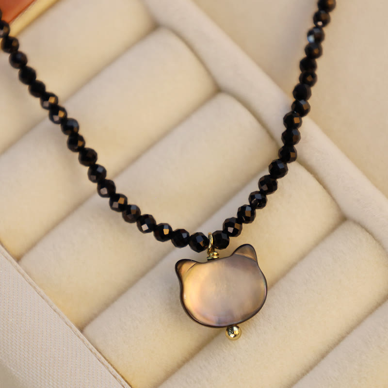 Black Spinel Cat Motivate Choker Necklace 38cm