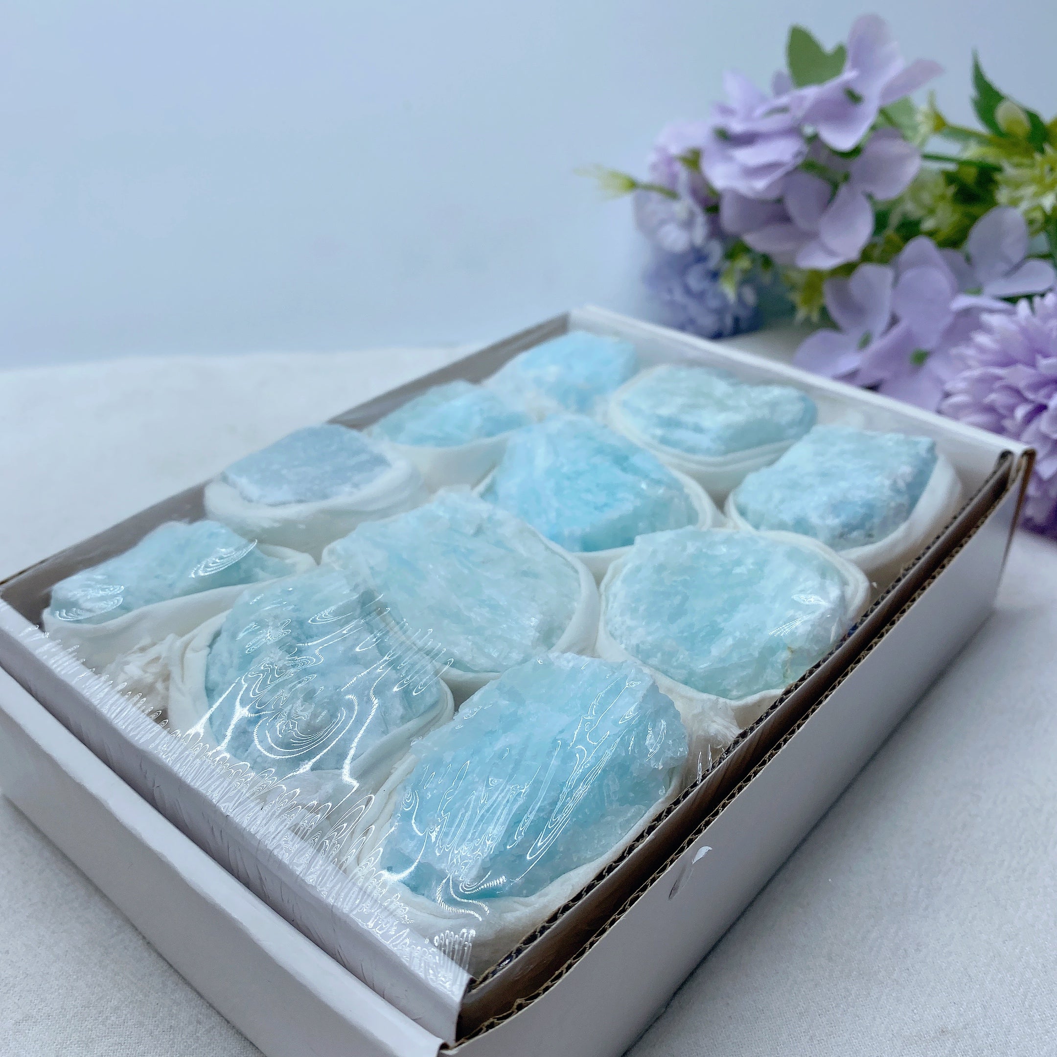 Blue Aragonite Raw Stone Collection 7.5 Inch Box