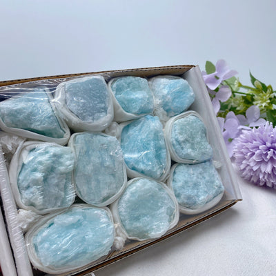 Blue Aragonite Raw Stone Collection 7.5 Inch Box