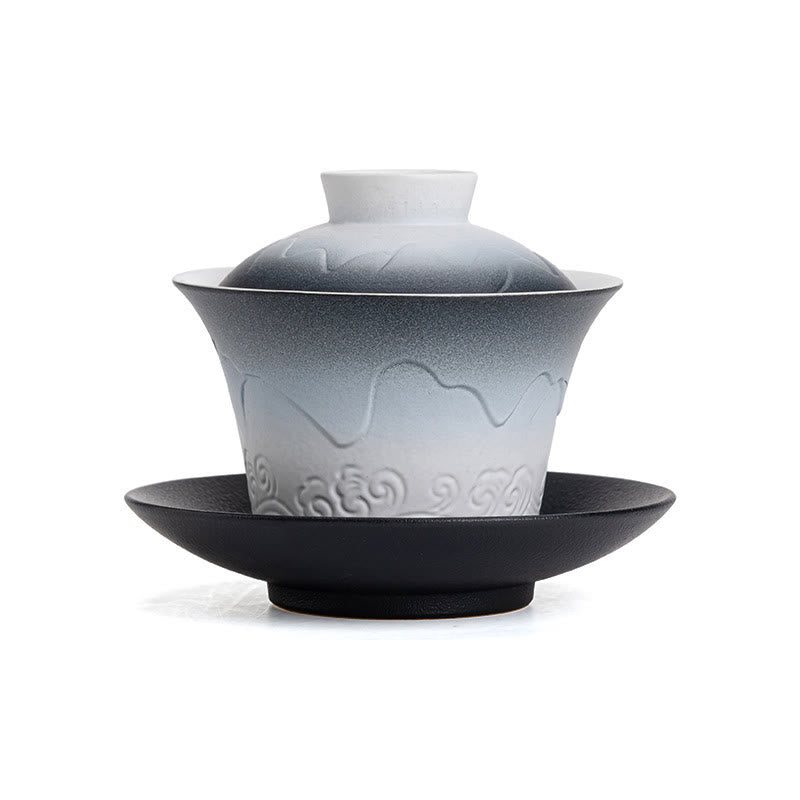 Blue Black Gradient Ceramic Gaiwan Tea Cup | 120ml Capacity