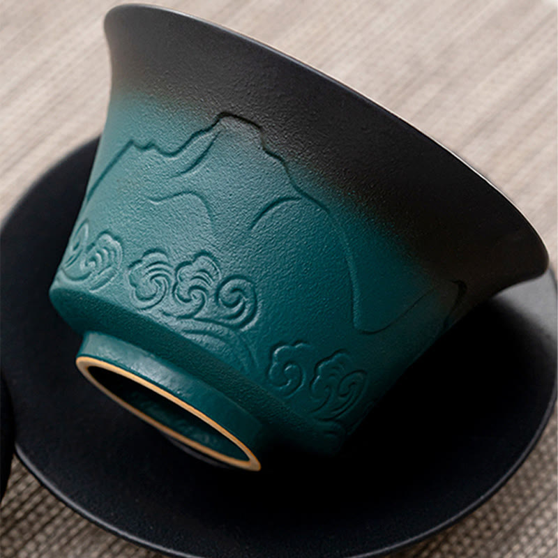 Blue Black Gradient Ceramic Gaiwan Tea Cup | 120ml Capacity