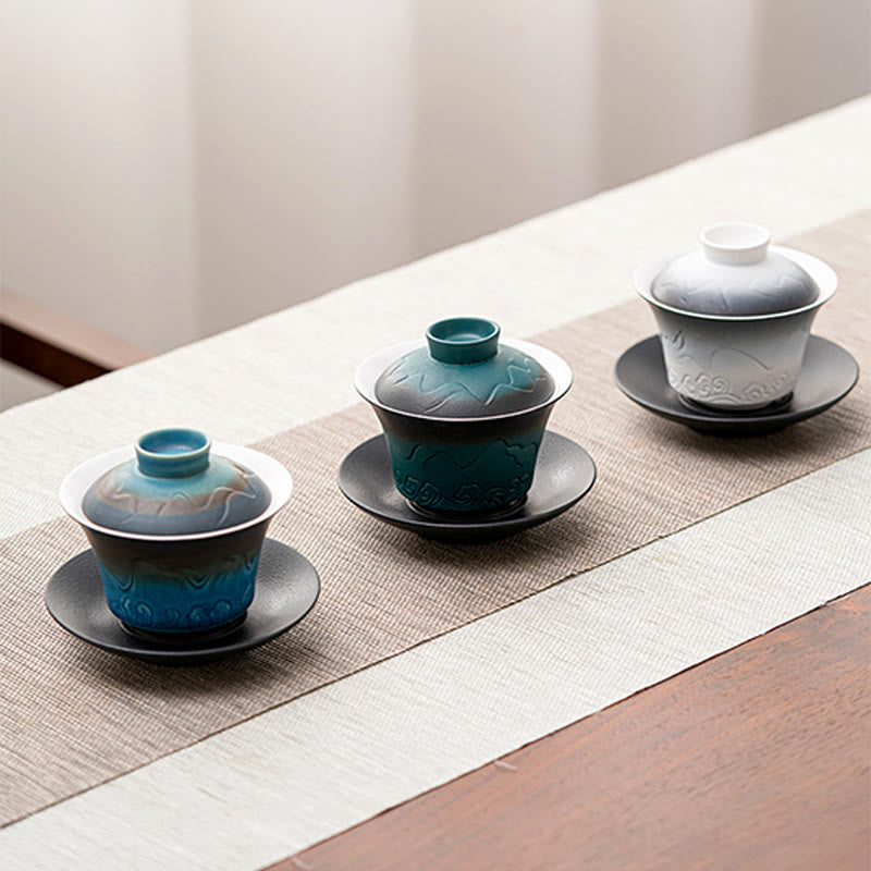 Blue Black Gradient Ceramic Gaiwan Tea Cup | 120ml Capacity