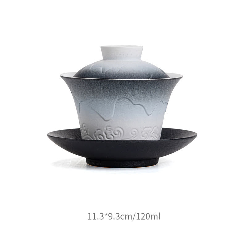 Blue Black Gradient Ceramic Gaiwan Tea Cup | 120ml Capacity