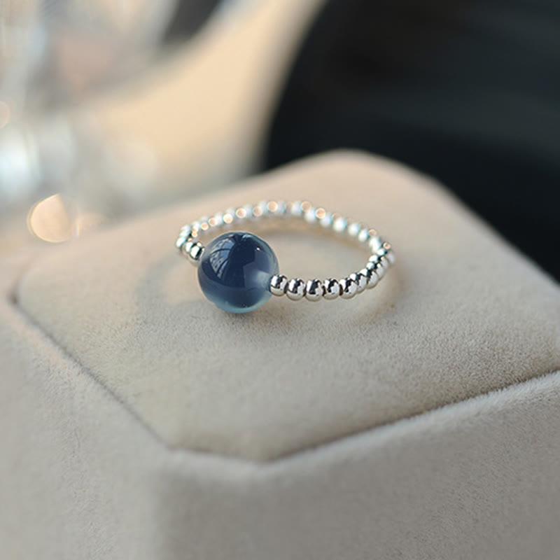 Blue Candy Agate 8mm Healing Bead Ring - Sterling Silver